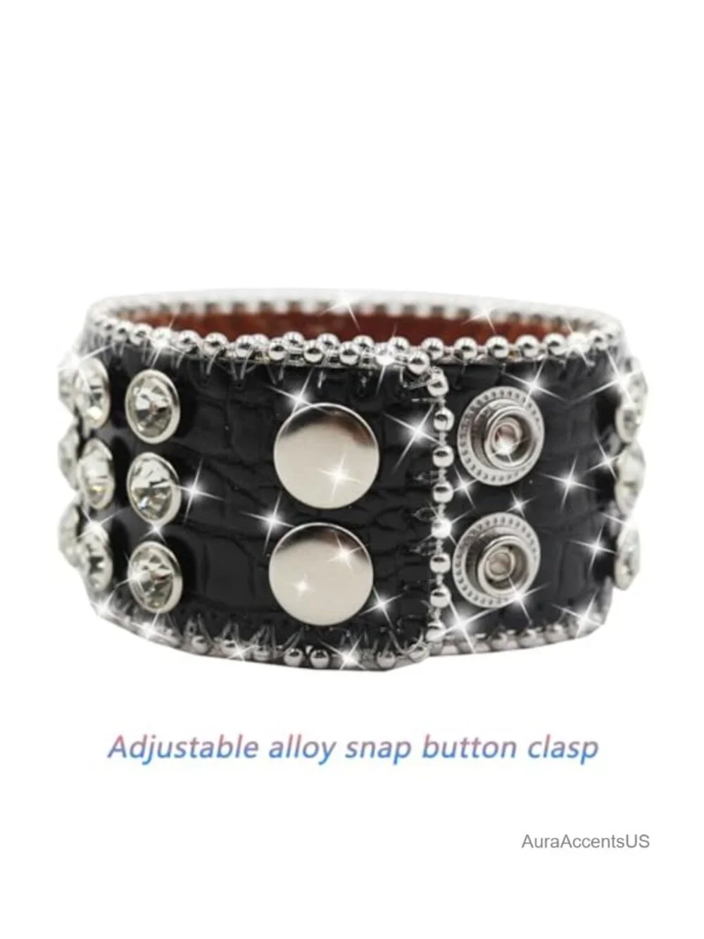 Rhinestone Studded Leather Cuff Bracelet Punk Cross Design Unisex